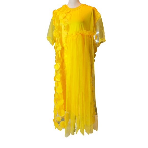 #A290   Nancy Dopamine Dressing  3D Textures Yellow Mesh Overlay Dress  NWT M - Picture 1 of 8